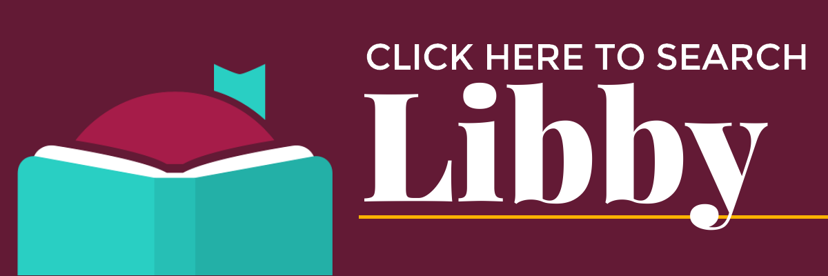 Graphic promoting Libby featuring the "reader" character from their logo