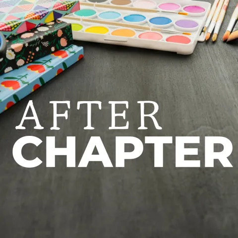 Photograph of art and writing supplies. After Chapter written in plain text. This is a Ware Shoals Teen program.