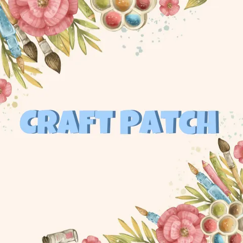 Logo of Craft Patch with illustrations of paintbrushes and flowers. This is a Ninety Six Adult program.