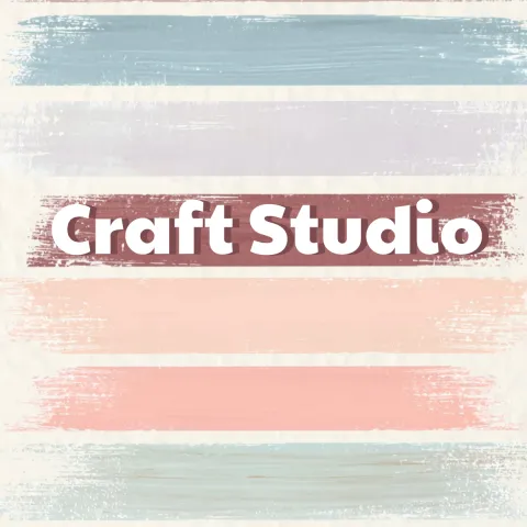 Text of Craft Studio on top of paint brush strokes. This is a Greenwood Adult program.