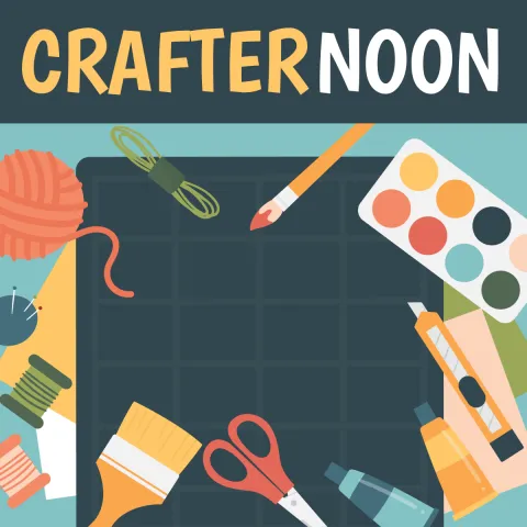 Crafternoon Logo with images of crafting material. This is a program for Greenwood Teens.