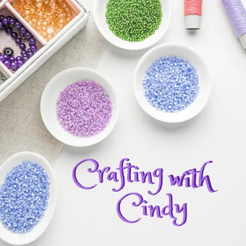Crafting with Cindy text in bottom corner. Surrounded by beads and jewelry tools.