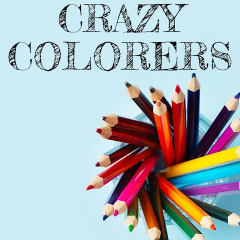 Crazy Colors logo across the top. Colored pencils in bottom right corner. This is a program for Ninety Six Adults.