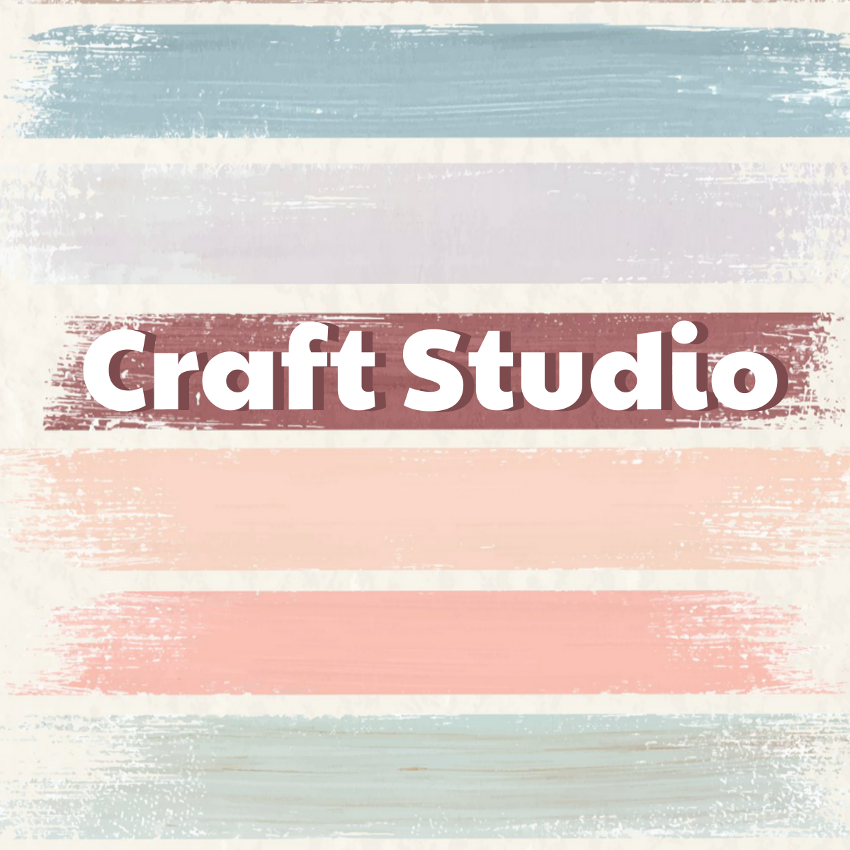 Text of Craft Studio on top of paint brush strokes. This is a Greenwood Adult program.